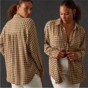 Pilcro Green and Orange Plaid Shirt